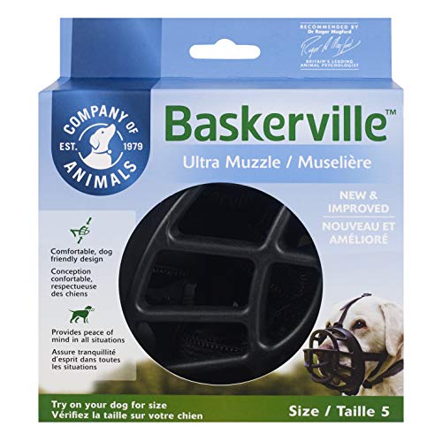 Baskerville Ultra Muzzle, dog muzzle to prevent biting and chewing, humane dog muzzle for large dogs, ideal for pit bulls, boxers, german shepherd, doberman, golden retriever, labrador retriever and more, Black