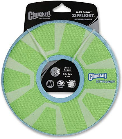 Chuckit! ZipFlight Max Glow Frisbee Dog Toy Bright Playtime at Night 2 Sizes