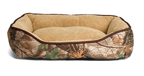 Oakwood Mountain Camouflage Dog Bed Â Extra Fluffy, Ecofriendly Polypropylene Fiber Â Non-Slip Bottom Â Machine Washable Â Rectangle Pet Bed Â Brown or Pink Piping Â Fits All Dog and Cat Breeds
