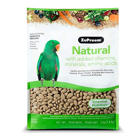 ZuPreem Natural with Added Vitamins, Minerals, Amino Acids Medium/Large Bird Food,3 lb.