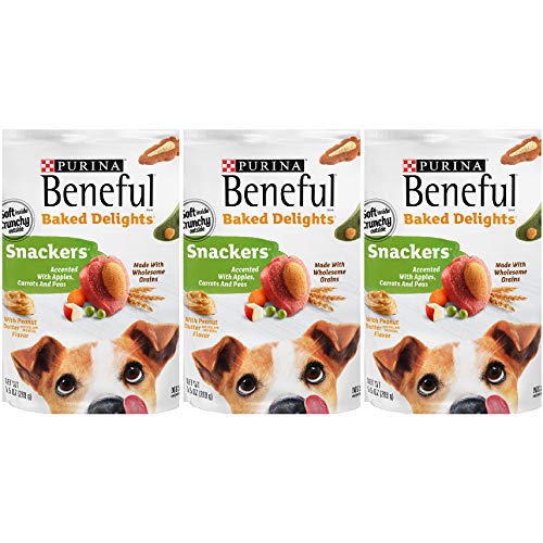 3 Bags of Purina Beneful Baked Delights Snackers with Apples, Carrots, Peas & Peanut Butter Dog Treat 9.5 oz ea