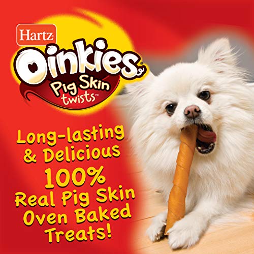 Hartz Oinkies Natural Smoked Pig Skin Twist Peanut Butter Stuffed Dog Treat Chews - 5 Pack