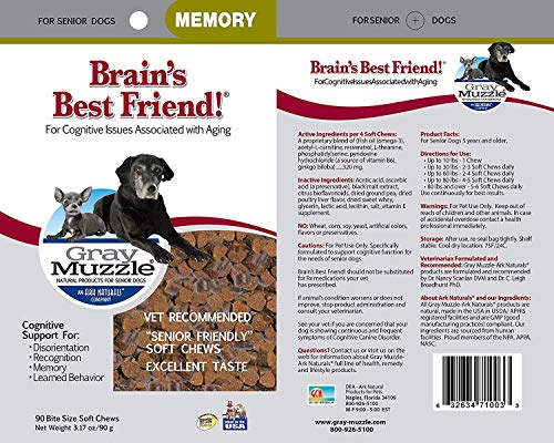 ARK NATURALS Gray Muzzle Brain's Best Friend Dog Chews for Senior Dogs, Supports Cognitive Health and Enhances Brain Retention, Functional Natural Ingredients, 180 Count