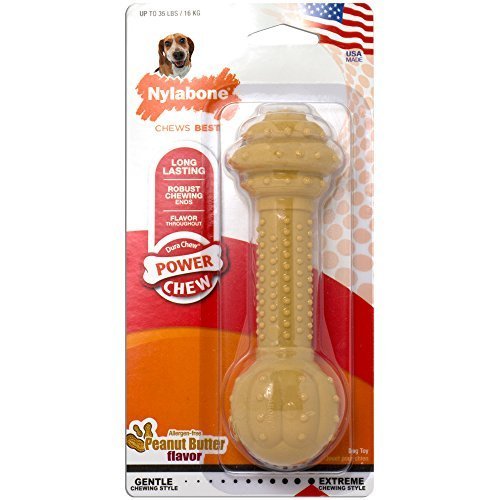 Nylabone Dura Chew Medium Peanut Butter Flavored Barbell Dog Chew Toy - 2 Pack