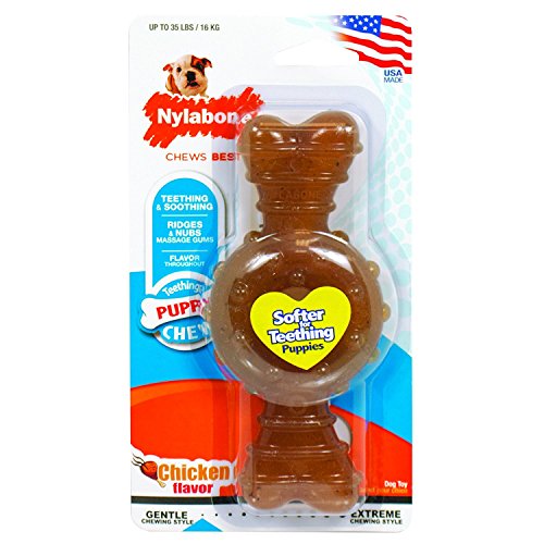 Nylabone just for puppies Chicken Flavored puppy dog ring bone teething chew toy, Wolf-2 Pack