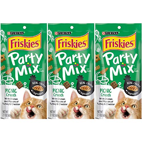 3 Bags of Friskies Party Mix Crunch Picnic Cat Treats 2.1 oz ea