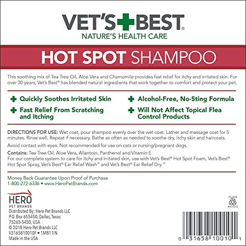 Vet's Best Hot Spot Itch Relief Shampoo for Dogs | Relieves Dog Dry Skin, Rash, Scratching, Licking, Itchy Skin, and Hot Spots | 16 Ounces