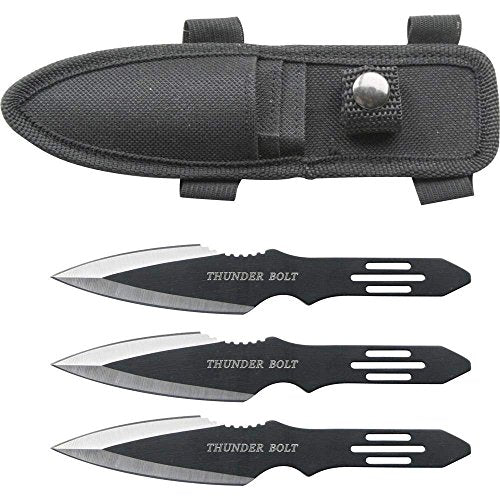 Perfect Point RC-595-3 Thunder Bolt Throwing Knife Set with Three Knives, Black Blades, Steel Handle, 5-1/2-Inch Overall