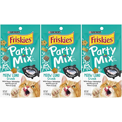 3 Bags of Friskies Party Mix Crunch Meow Luau Cat Treats 2.1 oz ea