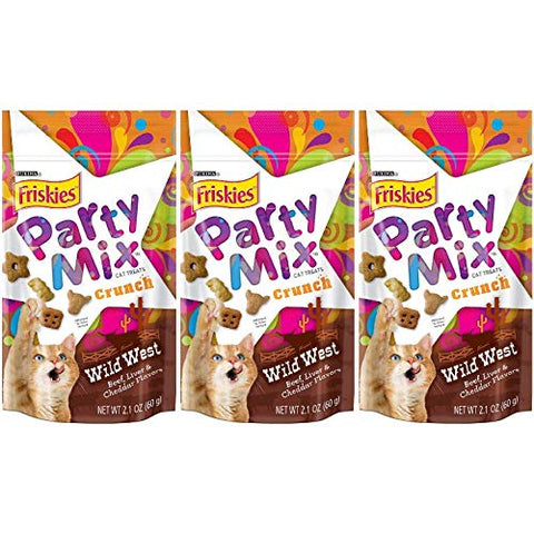 3 Bags of Friskies Party Mix Crunch Wild West Cat Treats, 2.1 oz ea