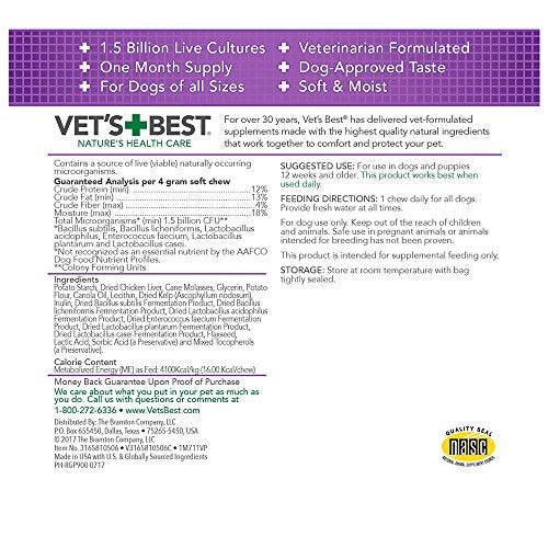 Vet's Best Probiotic Soft Chews Dog Supplements | Supports Dog Digestive Health | Promotes a Healthy Gut | 30 Day Supply