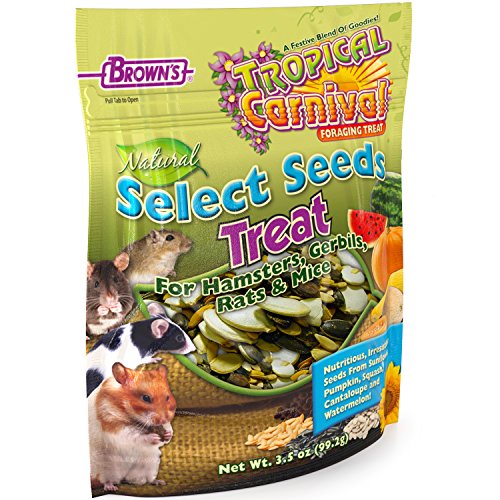 F.M. Brown's Tropical Carnival Natural Select Seeds Treat, 3.5-oz Bag - Natural Fiber, Antioxidants, and Essential Minerals for Hamsters, Gerbils, Rats, and Mice