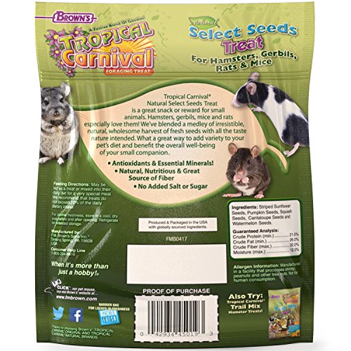 F.M. Brown's Tropical Carnival Natural Select Seeds Treat, 3.5-oz Bag - Natural Fiber, Antioxidants, and Essential Minerals for Hamsters, Gerbils, Rats, and Mice