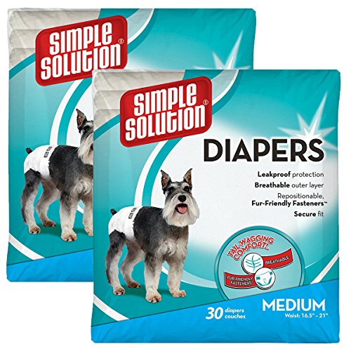 Simple Solution Disposable Medium Dog Diapers, 30 Count (2 Pack)