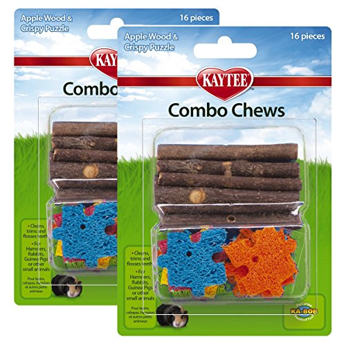 Kaytee 2 Pack of Combo Chews, 16 Pieces each, Apple Wood and Loofah Puzzle for Small Pets