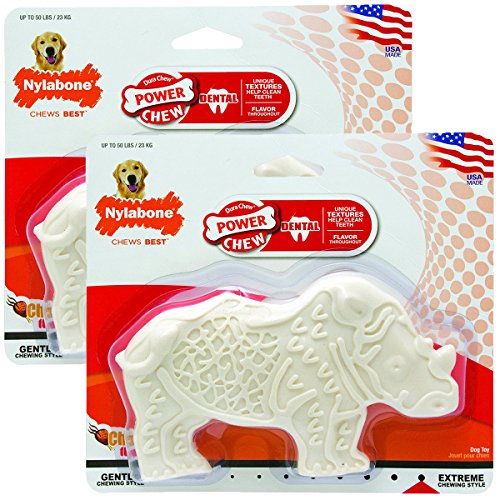 Nylabone Dental Chew Chicken Flavored Rhino Dog Chew Toy, Medium (2 Pack)