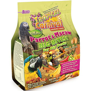 F.M. Brown's Tropical Carnival Natural Parrot, Cockatoo, and Macaw Food for Big Beaks with Fruits, Veggies, Nuts, and Grains, 4-lb Bag - Vitamin-Nutrient Fortified Daily Diet
