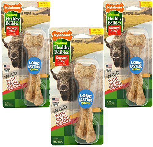 (3 Pack) Nylabone Healthy Edibles Wild Bison Dog Treat Bones - Size Large, 4.9 Oz Each
