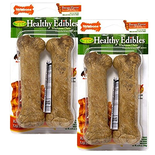 Nylabone Healthy Edibles Wolf Bacon Flavored Dog treat Bones, 4 Pack