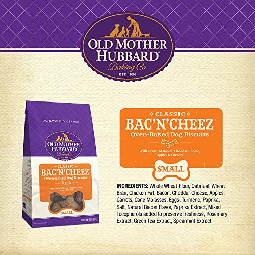 Old Mother Hubbard Crunchy Classic Natural Dog Treats, Bac'N'Cheez, Small Biscuits, 20-Ounce Bag/2PK
