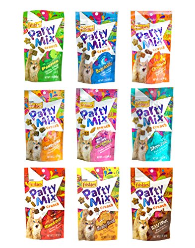 Friskies Party Mix Crunch Variety Pack (9 Flavors) - Wild West, Morning Munch, Mixed Grill, Picnic, Beachside, Cheezy Craze, Original, California Dreamin', and Meow Luau