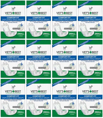 Vet's Best Comfort Fit Disposable Male Dog Diapers | Absorbent Male Wraps with Leak Proof Fit | Small, 12 Count (144ct - Small)