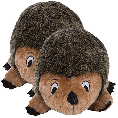 Outward Hound Kyjen 32022 Hedgehogz Dog Toys Plush Rattle Grunt and Squeak Toy, Large, Brown (2 Pack)