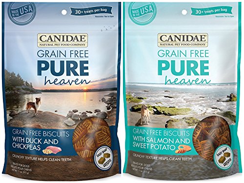 Canidae Grain Free Pure Heaven Dog Biscuits 2 Flavor Variety Bundle: (1) Canidae Grain Free Pure Heaven Dog Biscuits with Salmon and Sweet Potato and (1) Canidae Grain Free Pure Heaven Dog Biscuits with Duck and Chickpeas, 11 Ounces Each (2 Bags Total)