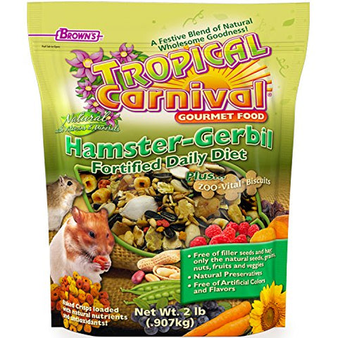 F.M. Brown's Tropical Carnival Natural Hamster-Gerbil Food, 2-lb Bag - Vitamin-Nutrient Fortified Daily Diet, NO Filler Seeds, NO Artificial Colors or Flavors