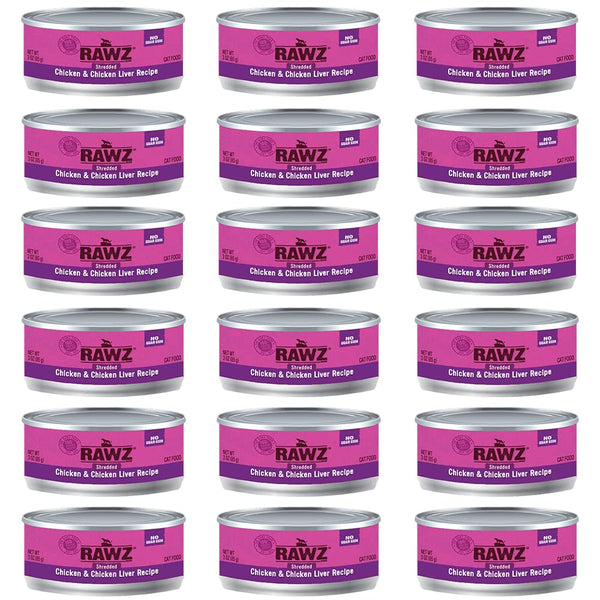 RAWZ Natural Premium Shredded Canned Cat Wet Food - Grain Free Made with Real Meat Ingredients No BPA or Gums - 3oz Cans 18 Count