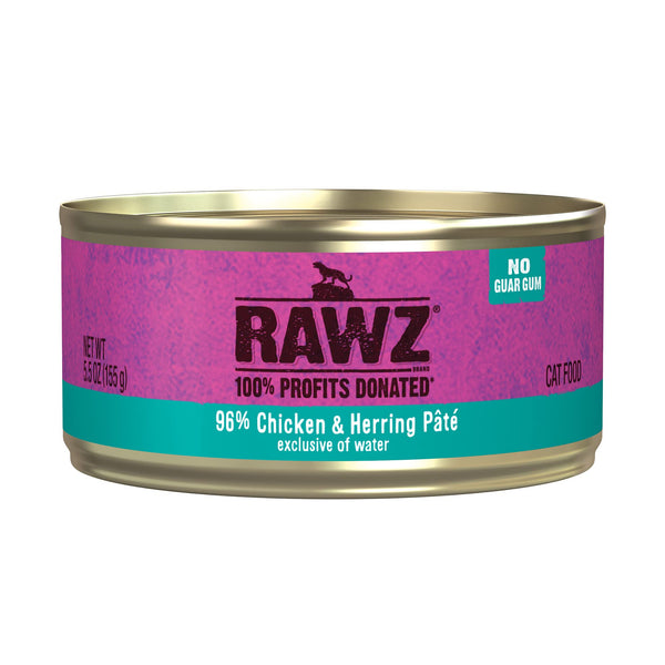 Rawz Natural Premium Pate Canned Cat Wet Food - Made with Real Meat Ingredients No BPA or Gums - 5.5oz Cans 24 Count