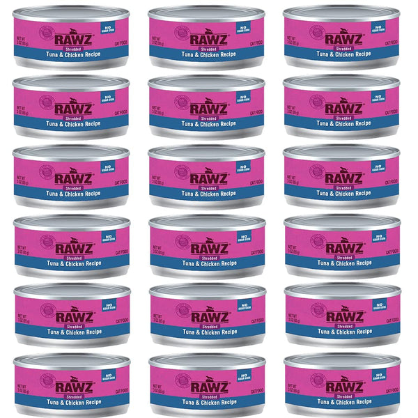RAWZ Natural Premium Shredded Canned Cat Wet Food - Grain Free Made with Real Meat Ingredients No BPA or Gums - 3oz Cans 18 Count